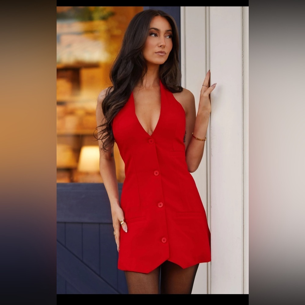 NWT Priceless Red Vest Halter Backless Dress